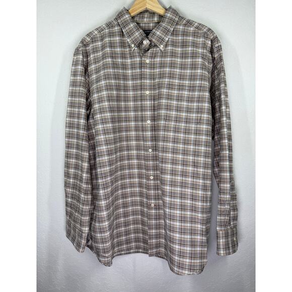 Men's Cremieux Tan and Blue Plaid Long Sleeve Button Down Size XL - Picture 7 of 9